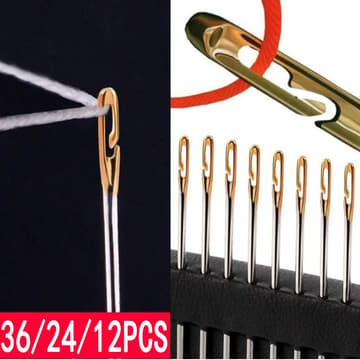 Side-Hole Stainless Steel Sewing Needles for Seniors, DIY Jewelry & Home Sewing, 12/24/36 Pack
