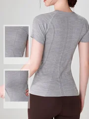Seamless Skin-Like Feel Fitted Waist Slim Fit Yoga Short Sleeve Top-2