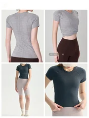 Seamless Skin-Like Feel Fitted Waist Slim Fit Yoga Short Sleeve Top-4
