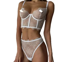 Fishbone Lace Cutout Sexy Bra and Panty Set-5