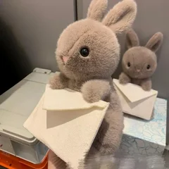 Messenger Bunny Plush Toy, Gray Cute Fluffy Companion Doll for Gifting-3