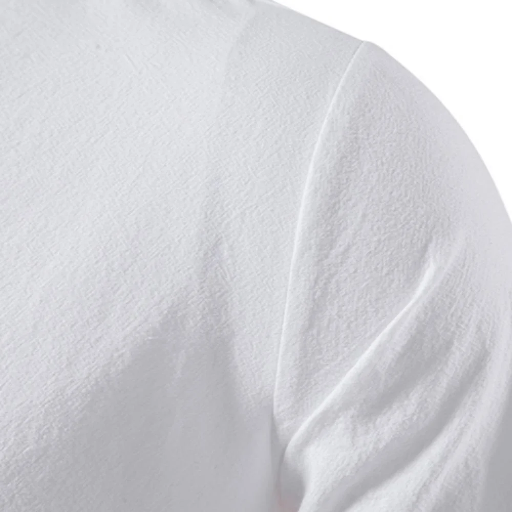 Chemise hawaïenne à col henley en lin-coton à manches longues pour homme — Image détaillée du produit 5