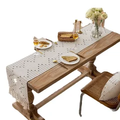 Linen-Blend Table Runner, Elegant Dining Table Cloth, Fabric Tea Table Cover-5