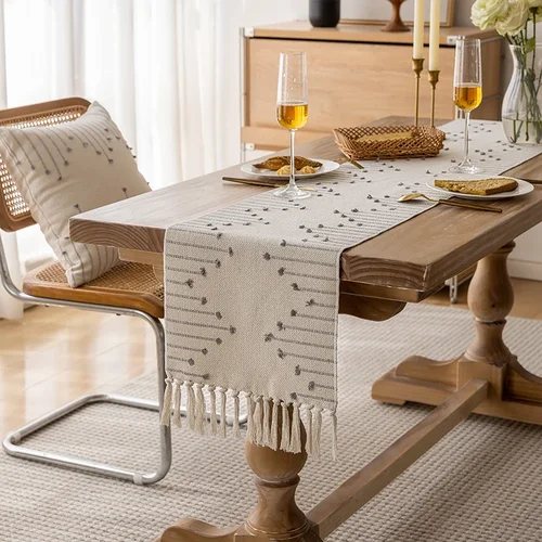 Linen-Blend Table Runner, Elegant Dining Table Cloth, Fabric Tea Table Cover