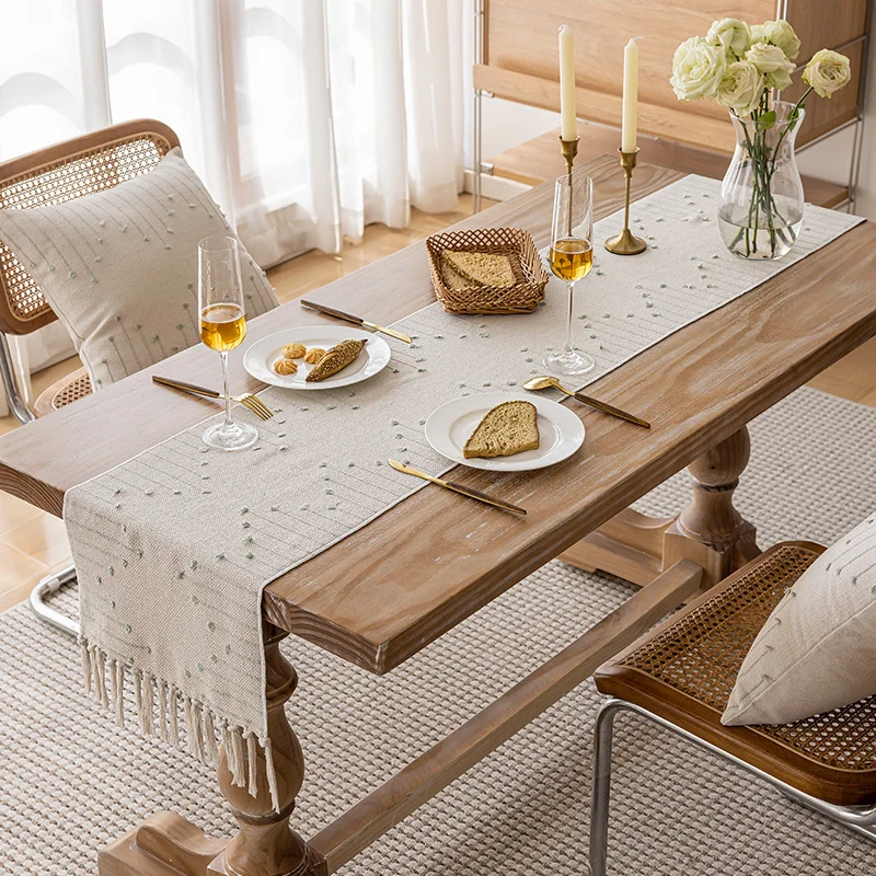 Linen-Blend Table Runner, Elegant Dining Table Cloth, Fabric Tea Table Cover — Product detail image 9