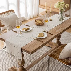 Linen-Blend Table Runner, Elegant Dining Table Cloth, Fabric Tea Table Cover-9