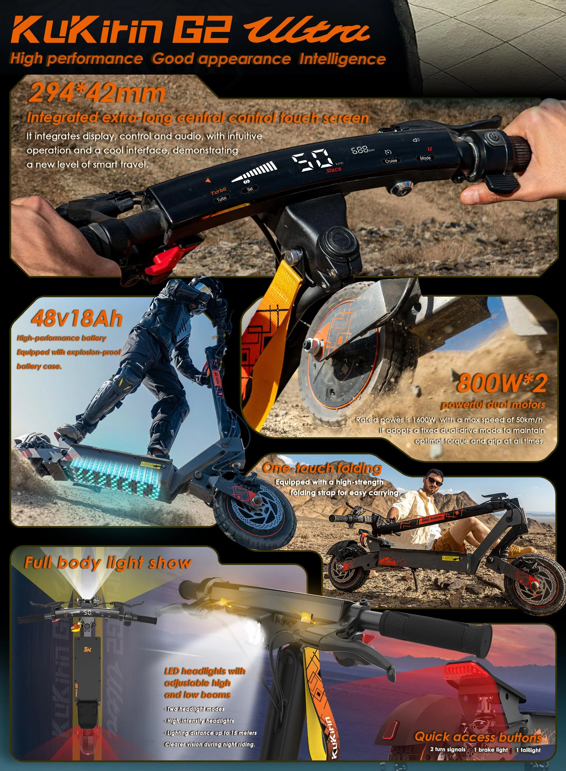 Kukirin G2 Ultra 800W Dual Motor Foldable Electric Scooter – 48V 18AH — Product detail image 5