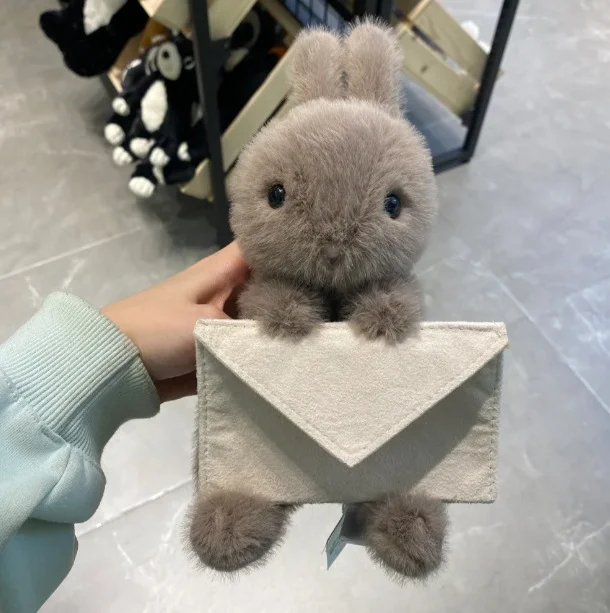 Messenger Bunny Plush Toy, Gray Cute Fluffy Companion Doll for Gifting — Product detail image 7