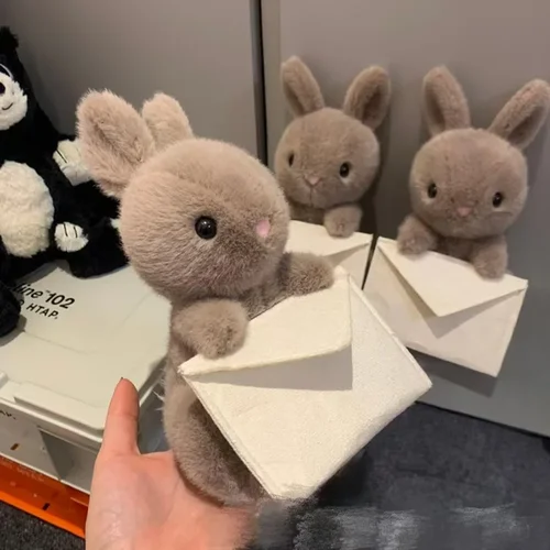 Messenger Bunny Plush Toy, Gray Cute Fluffy Companion Doll for Gifting