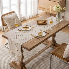 Linen-Blend Table Runner, Elegant Dining Table Cloth, Fabric Tea Table Cover-11