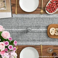 Artoid Mode Embroidered Linen Table Runner, 13 x 72 in-19