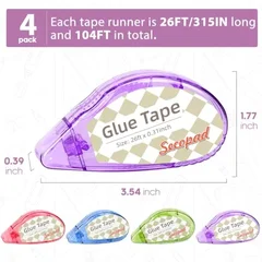 Secopad Double-Sided Tape Rollers, 4 Pack, 0.3 in-14