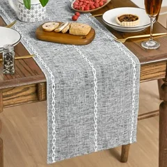 Artoid Mode Embroidered Linen Table Runner, 13 x 72 in-17