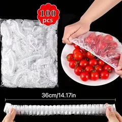 100-Pack PE Stretch Food Covers Disposable Elastic Bowl Covers-2