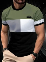 Men's Loose-Fit Summer T-Shirt with 3D Print Stripes, Crew Neck, Short Sleeve-8