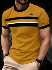 Men's Loose-Fit Summer T-Shirt with 3D Print Stripes, Crew Neck, Short Sleeve-13