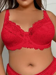 Plus Size Sexy Lace Sheer Breathable Solid Ultra-Thin Bra-5
