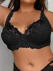 Plus Size Sexy Lace Sheer Breathable Solid Ultra-Thin Bra-4