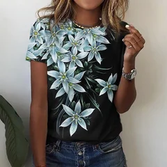 Women's Summer 3D Floral Print Short Sleeve T-Shirt Plus Size-3