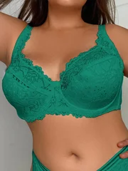 Plus Size Sexy Lace Sheer Breathable Solid Ultra-Thin Bra-3
