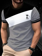 Men's Loose-Fit Summer T-Shirt with 3D Print Stripes, Crew Neck, Short Sleeve-5