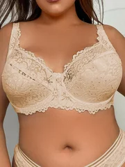 Plus Size Sexy Lace Sheer Breathable Solid Ultra-Thin Bra-2