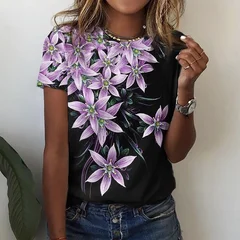 Women's Summer 3D Floral Print Short Sleeve T-Shirt Plus Size-2