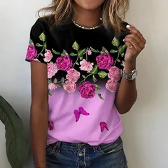 Women's Summer 3D Floral Print Short Sleeve T-Shirt Plus Size-9