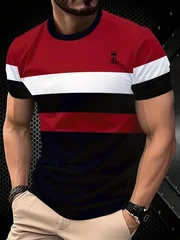 Men's Loose-Fit Summer T-Shirt with 3D Print Stripes, Crew Neck, Short Sleeve-9