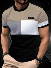Men's Loose-Fit Summer T-Shirt with 3D Print Stripes, Crew Neck, Short Sleeve-6