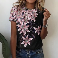 Women's Summer 3D Floral Print Short Sleeve T-Shirt Plus Size-1