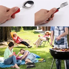 Multifunctional 4-in-1 Outdoor Camping Stainless Steel Folding Pocket Cutlery Set-5