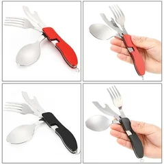 Multifunctional 4-in-1 Outdoor Camping Stainless Steel Folding Pocket Cutlery Set-6