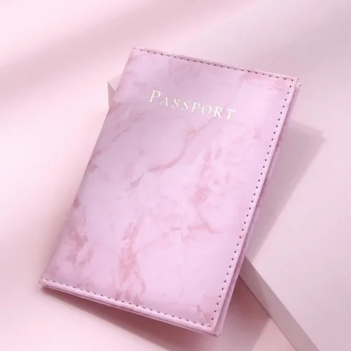 Marble-Print PU Leather Passport & Card Wallet
