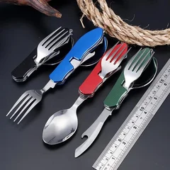 Multifunctional 4-in-1 Outdoor Camping Stainless Steel Folding Pocket Cutlery Set-3