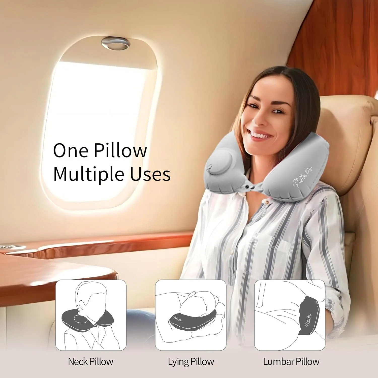 Almohada cervical U portátil para exterior con inflado automático por presión para asiento de coche — Imagen de detalle del producto 1
