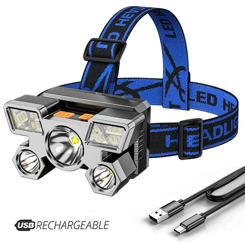 5-LED Headlamp Super Bright Rechargeable Head-Mounted Flashlight for Outdoor Night Fishing