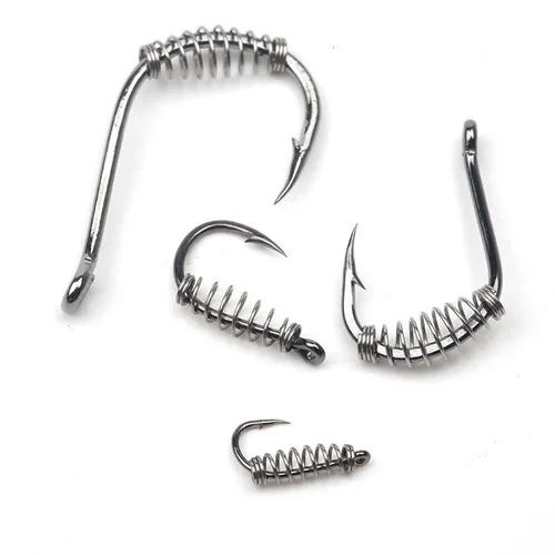 Stainless Steel Spring Fishing Hooks, 10 Pieces