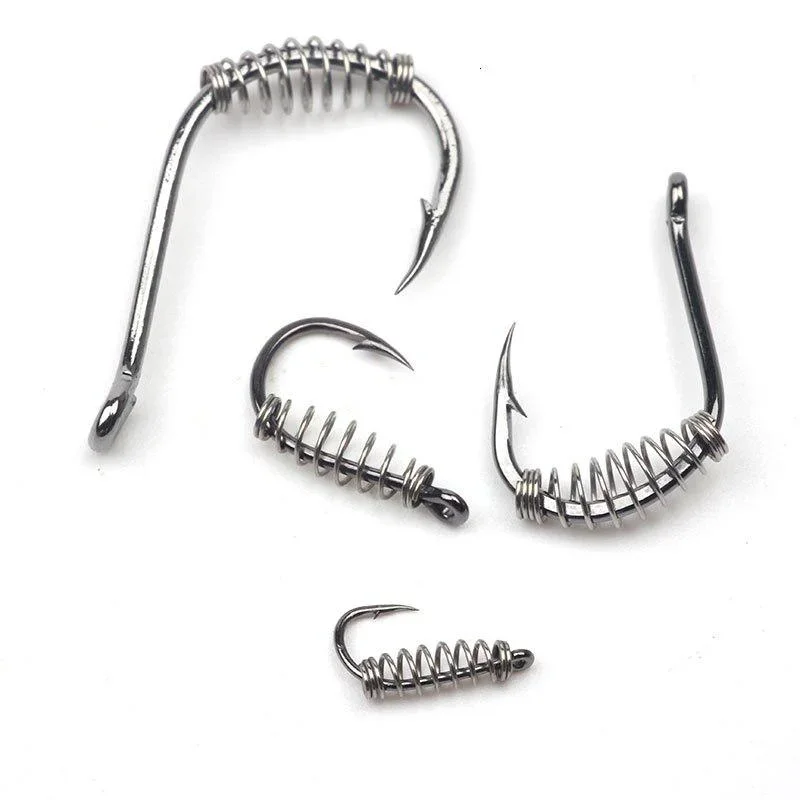 Stainless Steel Spring Fishing Hooks, 10 Pieces
