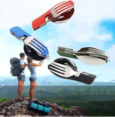 Multifunctional 4-in-1 Outdoor Camping Stainless Steel Folding Pocket Cutlery Set-9