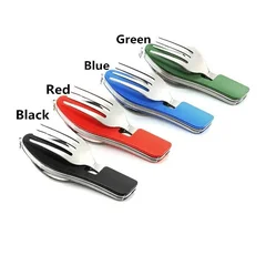 Multifunctional 4-in-1 Outdoor Camping Stainless Steel Folding Pocket Cutlery Set-2