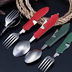 Multifunctional 4-in-1 Outdoor Camping Stainless Steel Folding Pocket Cutlery Set-8