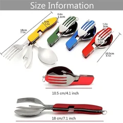 Multifunctional 4-in-1 Outdoor Camping Stainless Steel Folding Pocket Cutlery Set-4