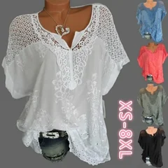 Women's Lace V-Neck Embroidered Batwing Blouse-1
