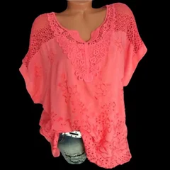 Women's Lace V-Neck Embroidered Batwing Blouse-6