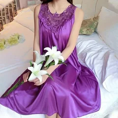 Women's Sleeveless Satin Maxi Nightgown-6