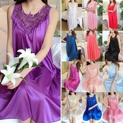 Women's Sleeveless Satin Maxi Nightgown-11