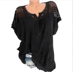 Women's Lace V-Neck Embroidered Batwing Blouse-8