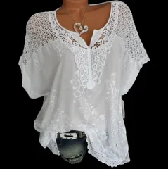 Women's Lace V-Neck Embroidered Batwing Blouse-7