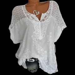 Women's Lace V-Neck Embroidered Batwing Blouse-2